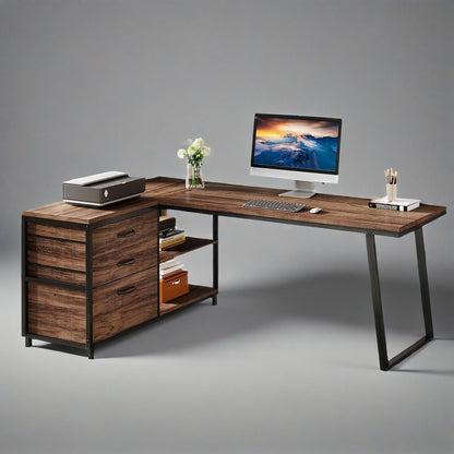 53 inch L-shaped reversible desk with file drawer