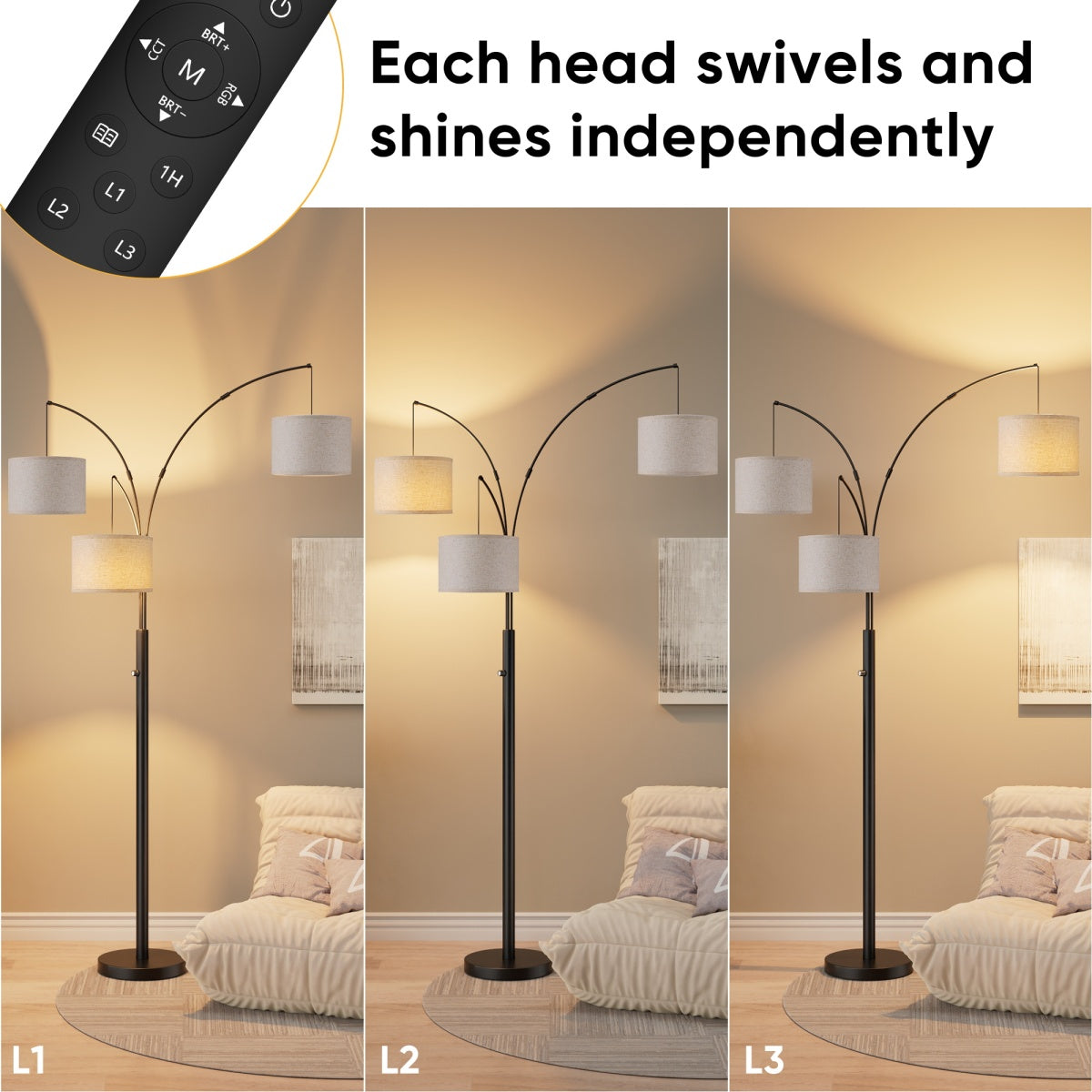 Three-Head Floor Lamp in living room