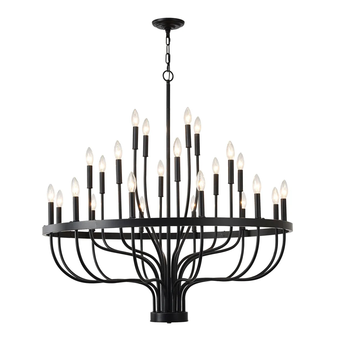 24-Light Industrial Iron Candle Chandelier – Black Statement Lighting