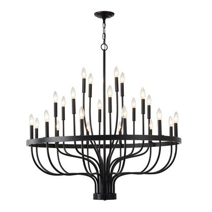 24-Light Industrial Iron Candle Chandelier – Black Statement Lighting