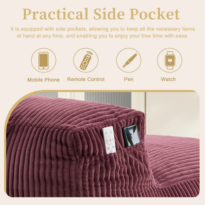 Corduroy Bean Bag Chair with Ottoman, Wine Red