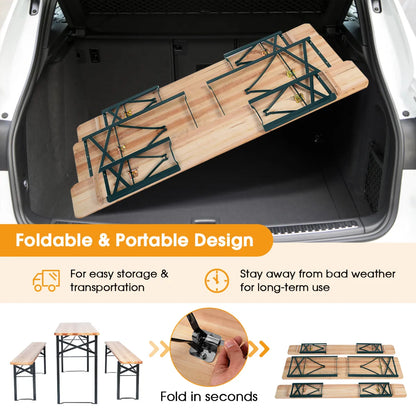 3-Piece Folding Wooden Picnic Table and Bench Set
