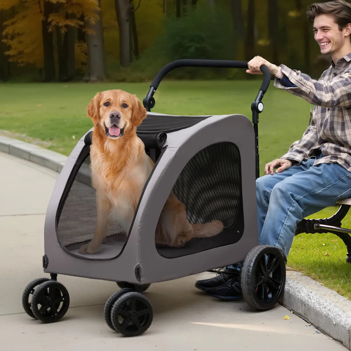 4-Wheel Foldable Pet Stroller – 160 lb Capacity Dog and Cat Carrier