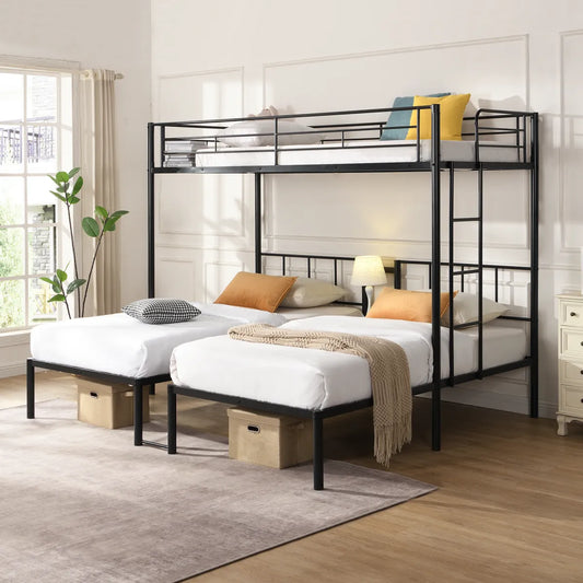 Twin Over Twin Over Twin Triple Bunk Bed with Ladder & Safety Rail