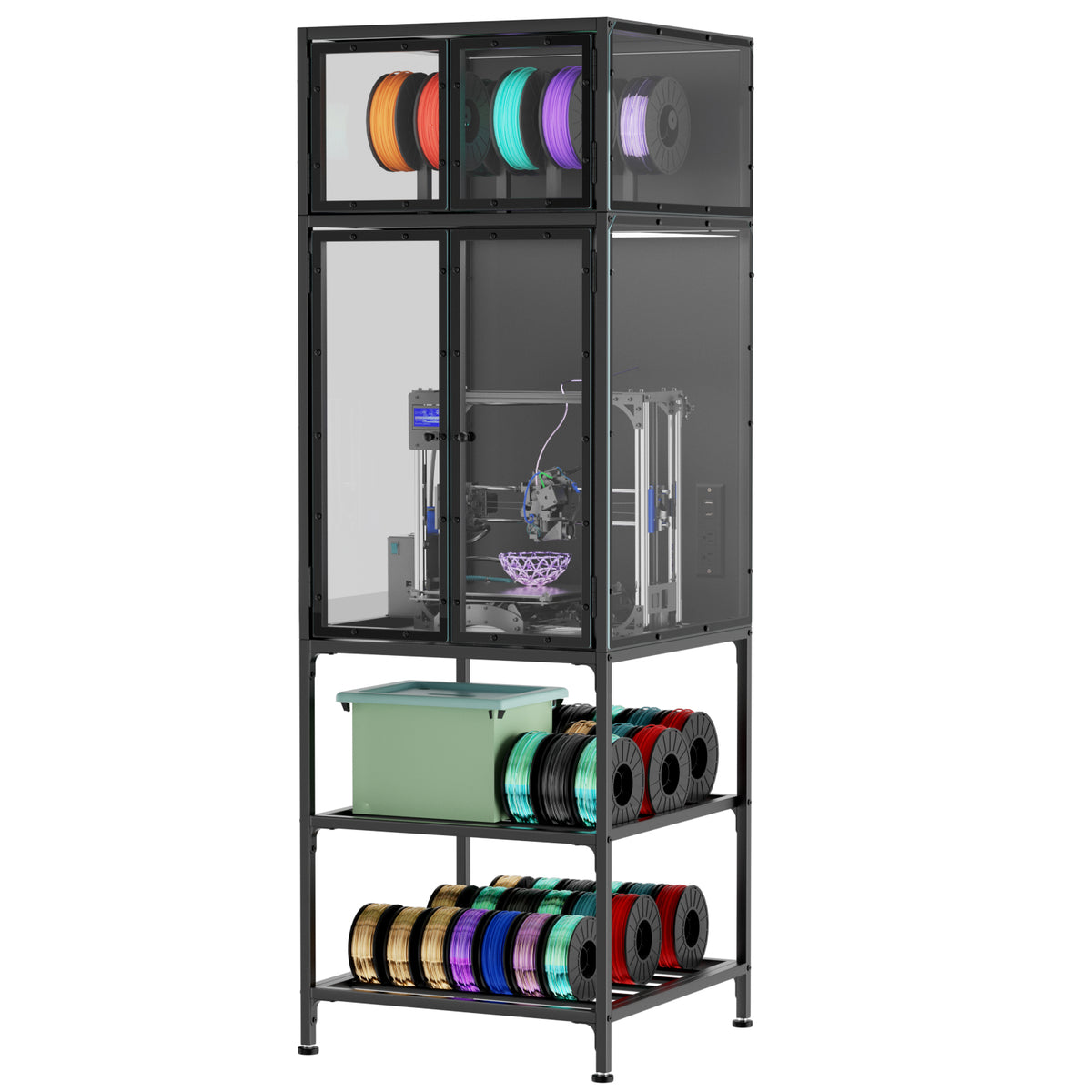 3D printer cabinet with filament storage, black
