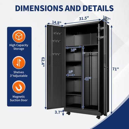 71 inch rolling steel storage locker, black