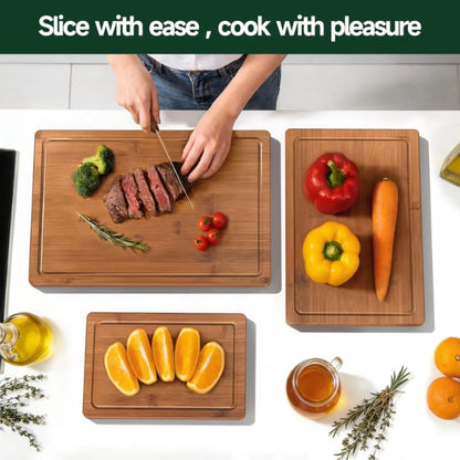 3-Piece Carbonized Bamboo Cutting Board Set – Kitchen Chopping Boards