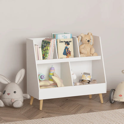 Kids 5-Cubby Wooden Bookshelf and Toy Organizer