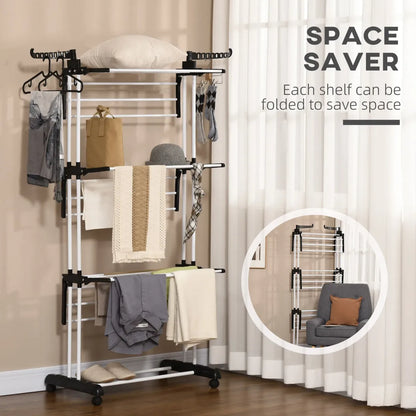 Foldable 4-Tier Steel Clothes Drying Rack – Indoor Laundry Stand