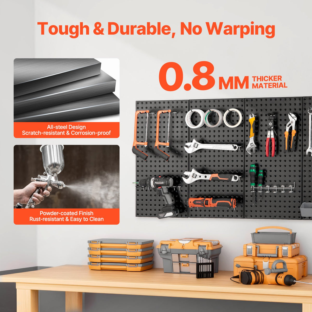 Heavy-duty metal pegboard panels set of 4, black