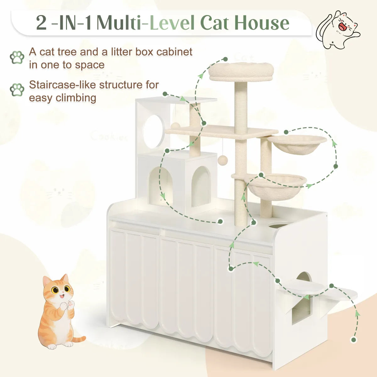 Cat Tree with Litter Box Enclosure, White