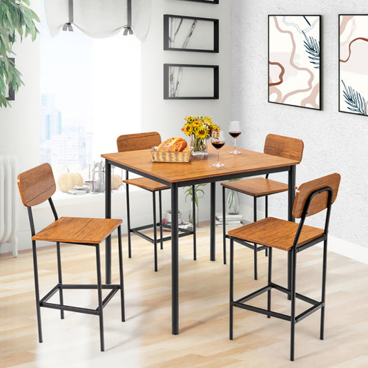 5-Piece Counter-Height Dining Set – Wood & Metal, Kitchen Table & Stools