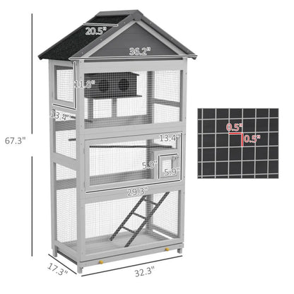Wooden Bird Aviary House with Slide-Out Tray