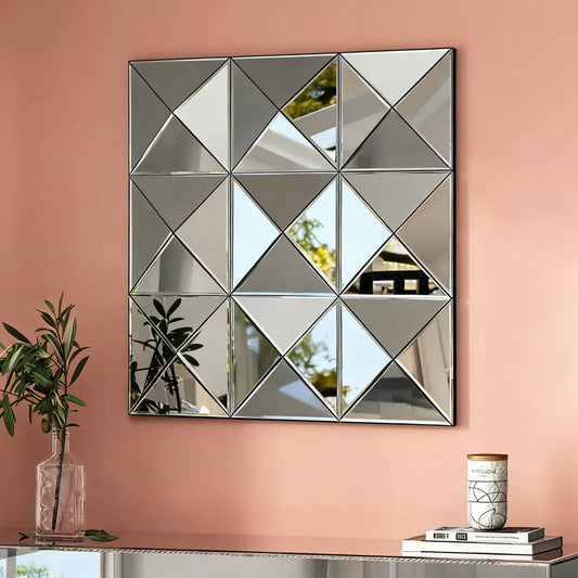 3D Beveled Glass Square Wall Mirror, Silver