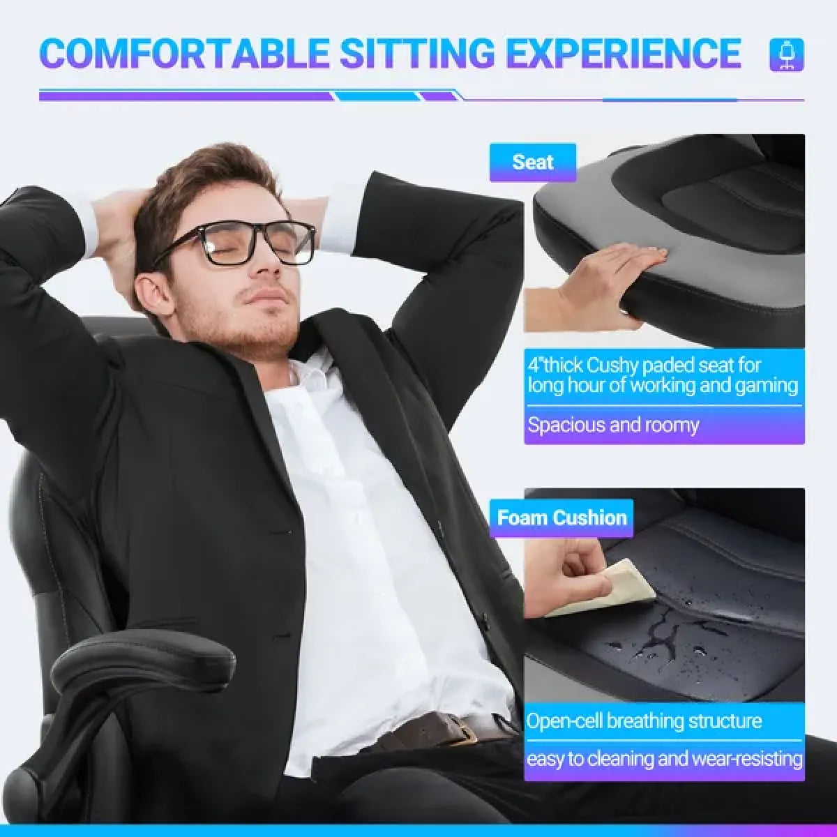 Ergonomic Leather Racing Gaming Chair with Flip-Up Armrests – view 5