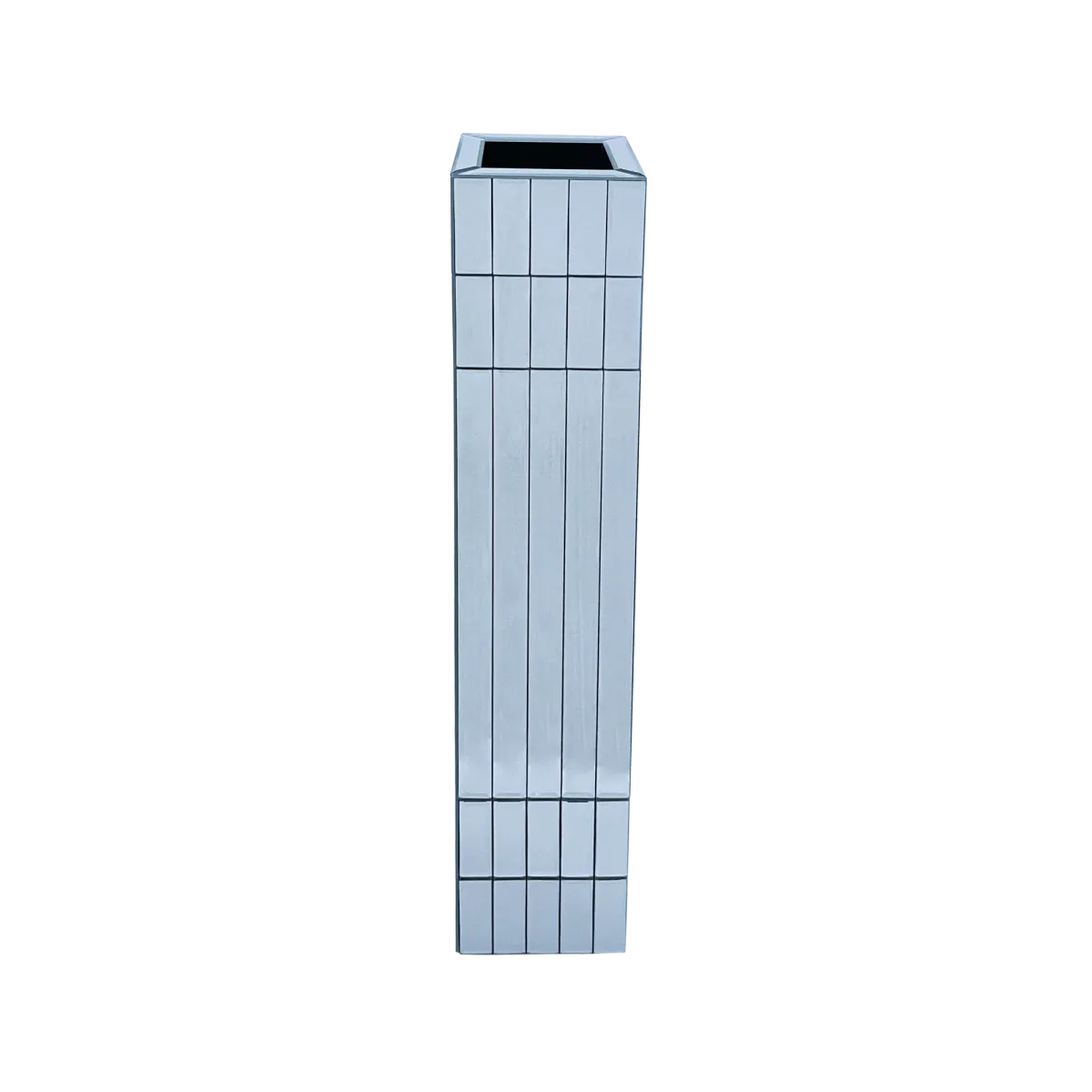 Tall Mirrored Glass Floor Vase for Dried Flowers, Silver Cube Design
