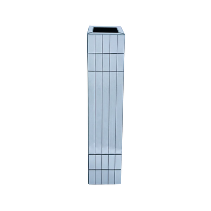 Tall Mirrored Glass Floor Vase for Dried Flowers, Silver Cube Design