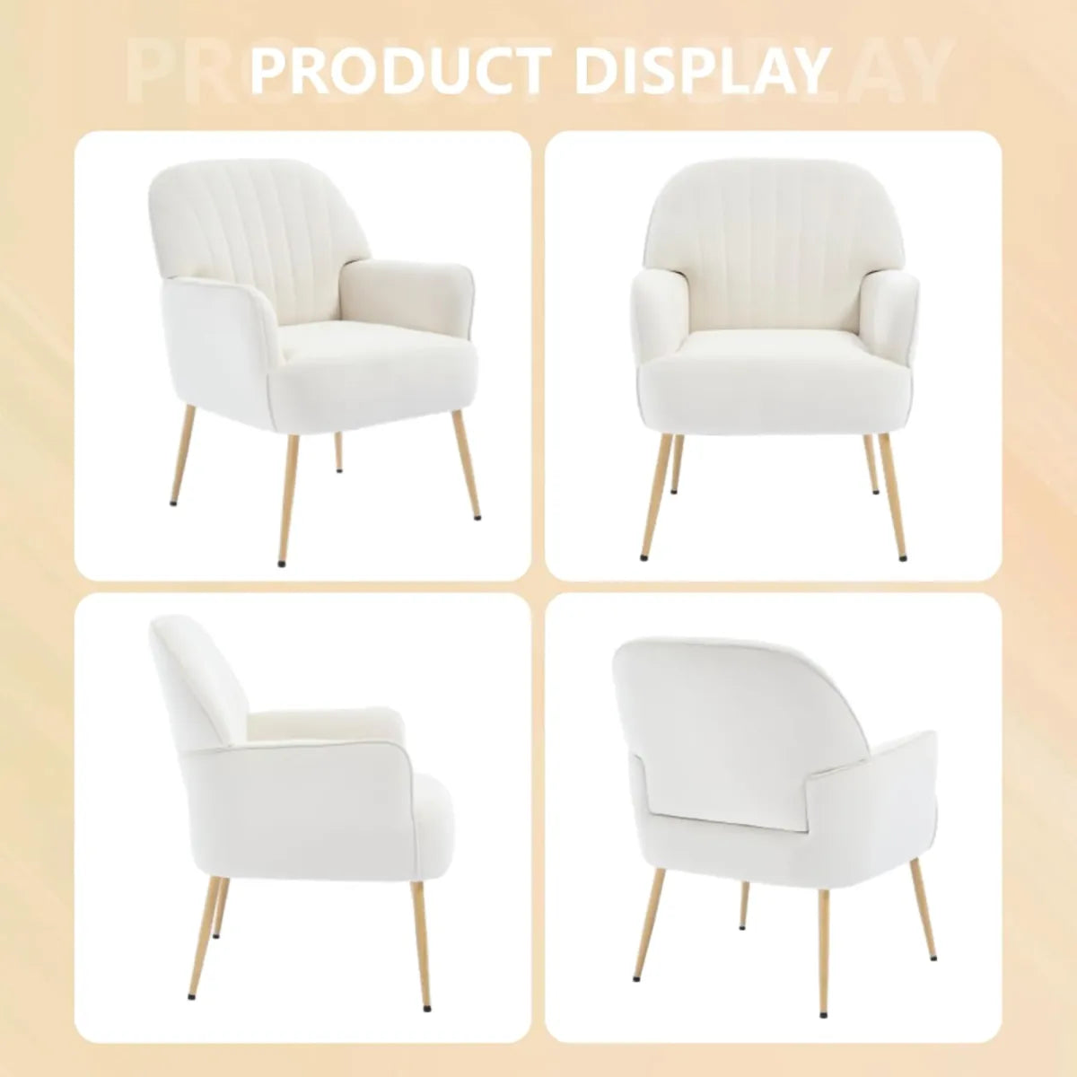 Velvet Accent Chair – Shell-Shaped Barrel Armchair with Metal Legs, Beige