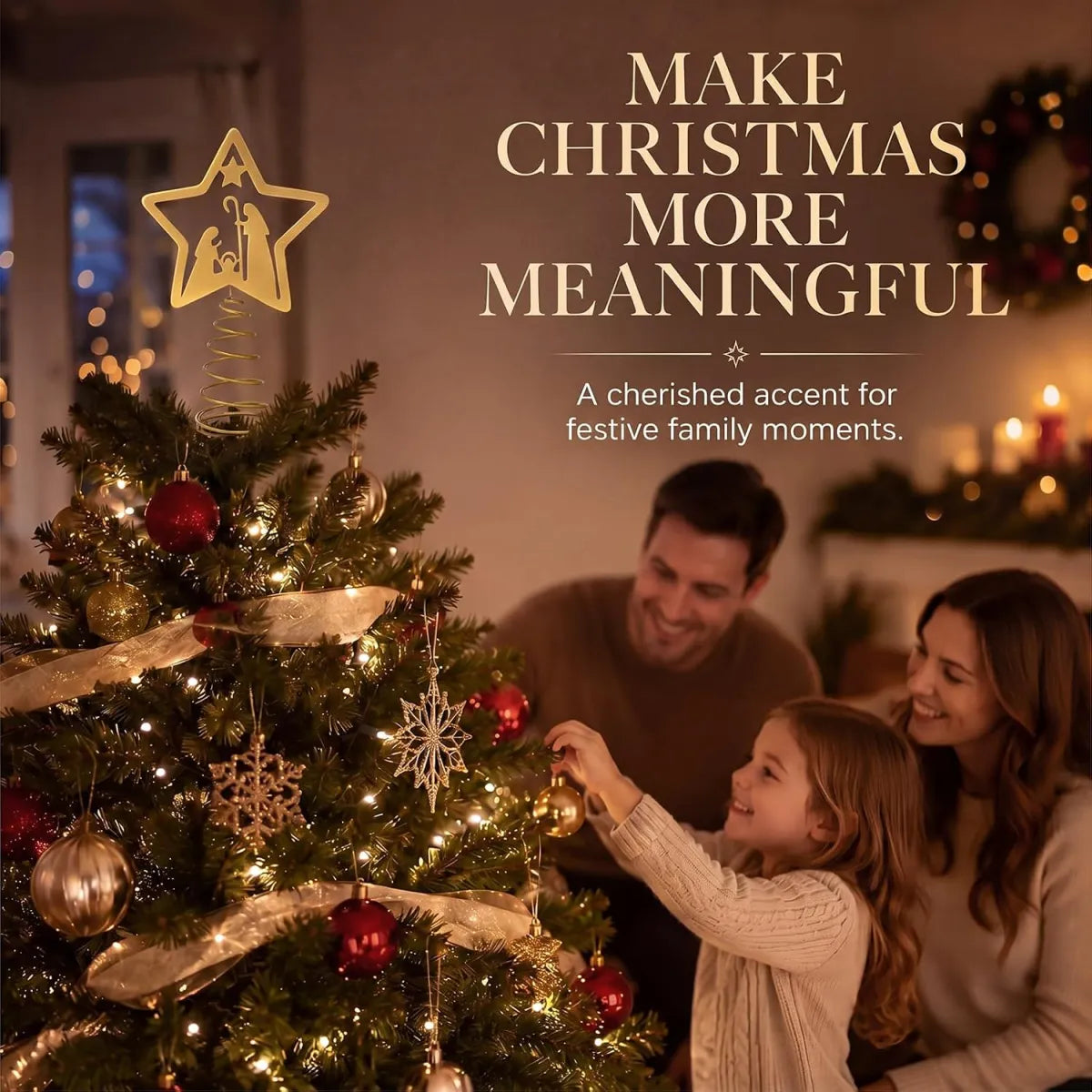 Nativity Christmas Tree Topper, Metal Star