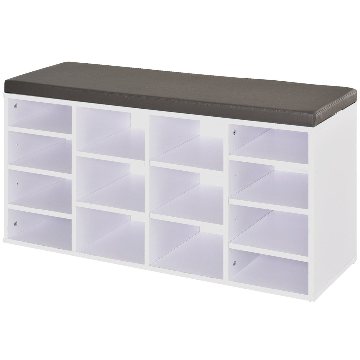 14-compartment shoe rack with seat, White