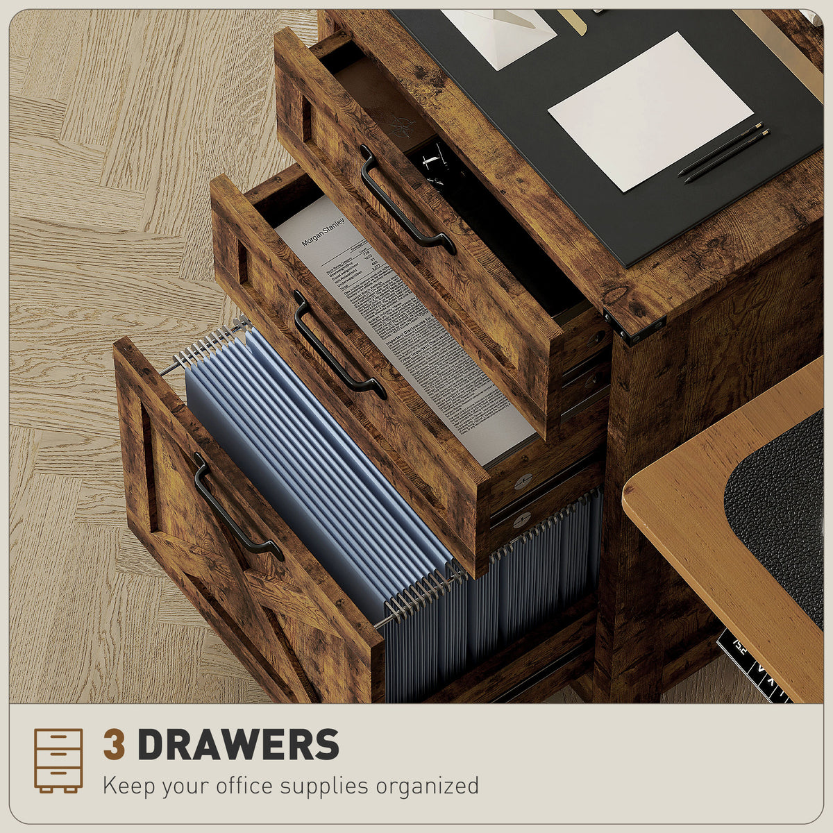 Rustic farmhouse 3-drawer file cabinet