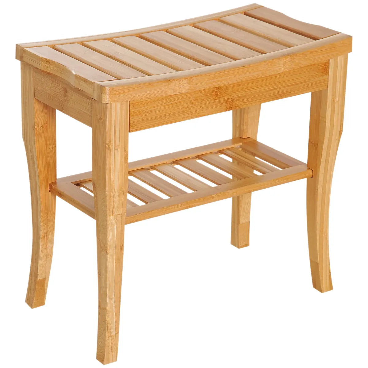 Bamboo Shower Bench and Spa Bath Stool with Storage Shelf