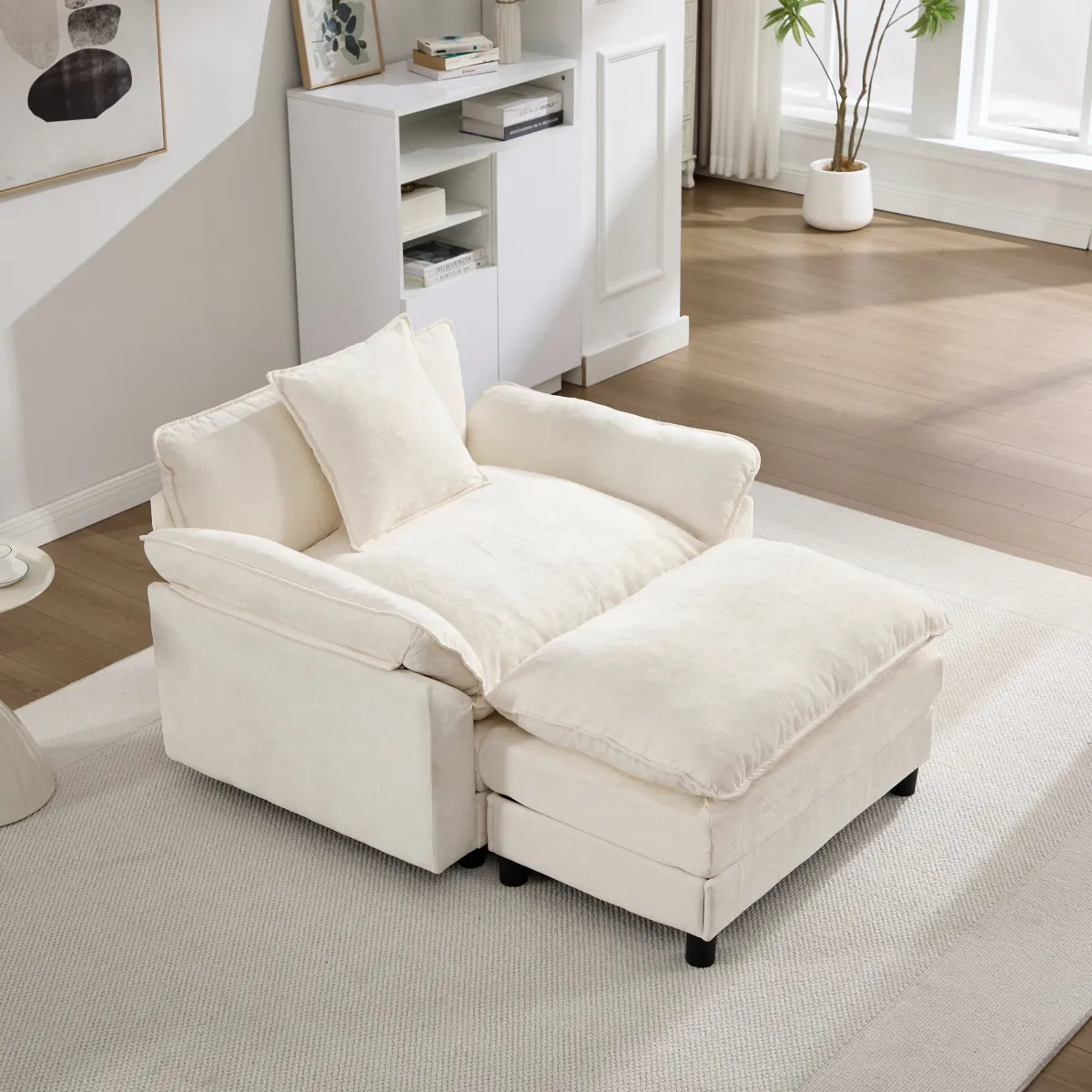 Chenille Club Chair with Ottoman, Beige