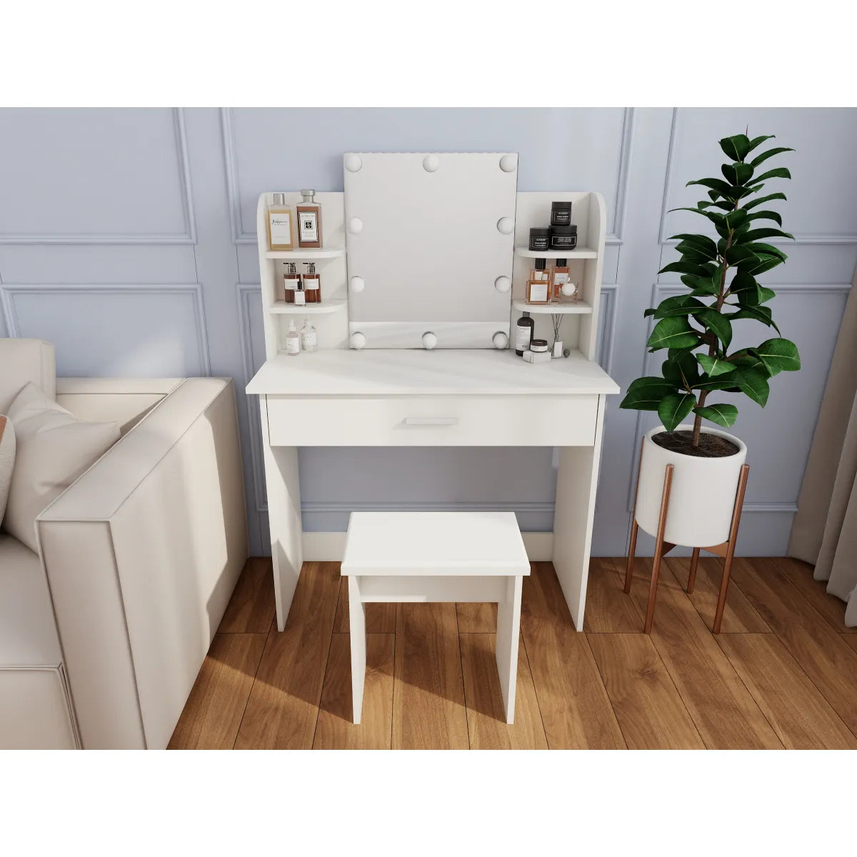 Vanity Table with Adjustable Mirror & Stool