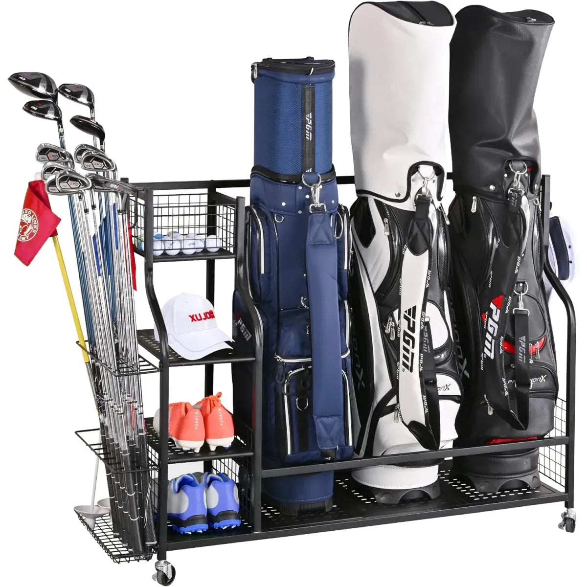 Extra Large Golf Bag Storage Rack for Garage, Holds 4 Golf Bags and Accessories