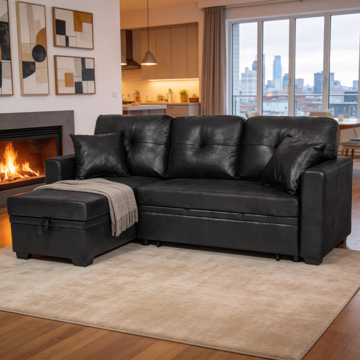 Convertible Sleeper Sofa - L-Shaped Sectional