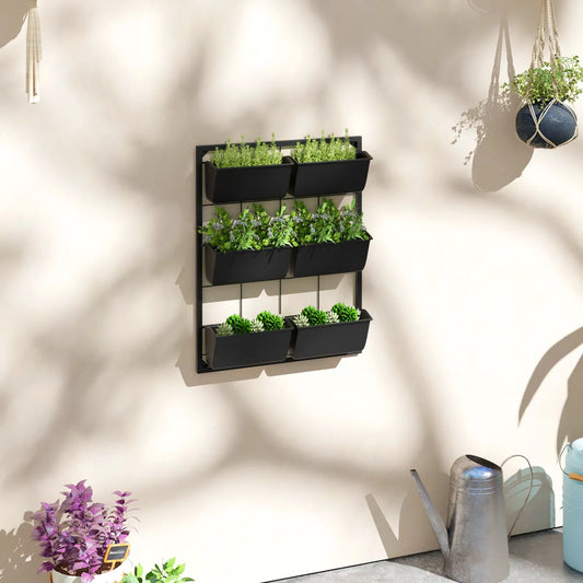 3-Tier Hanging Wall Planter with 6 Self-Draining Pots, Black