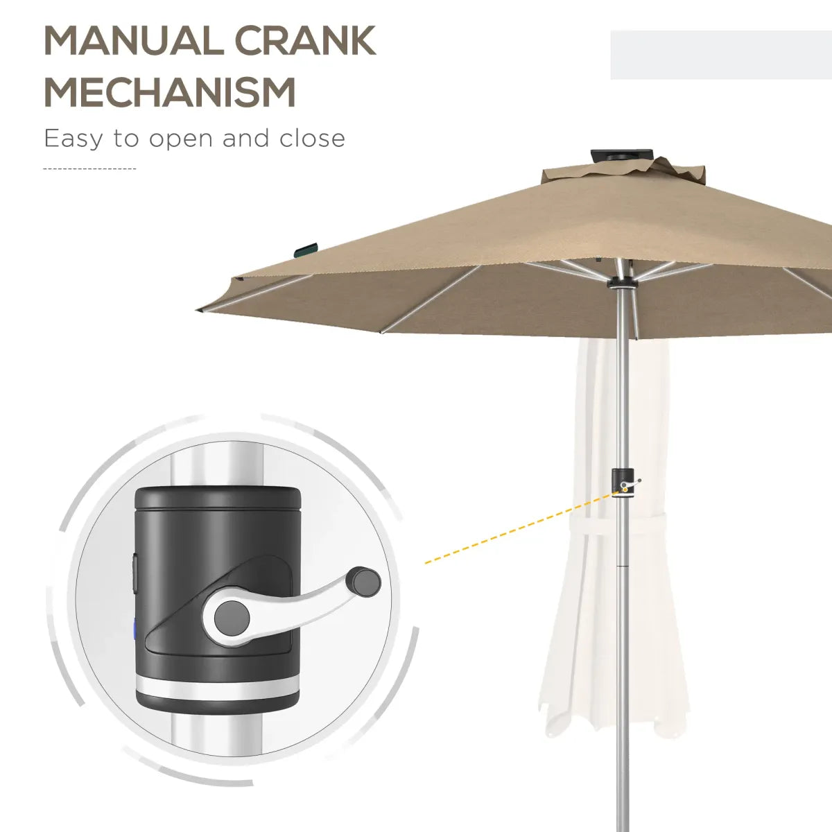 Solar LED Lighted Patio Umbrella, Khaki
