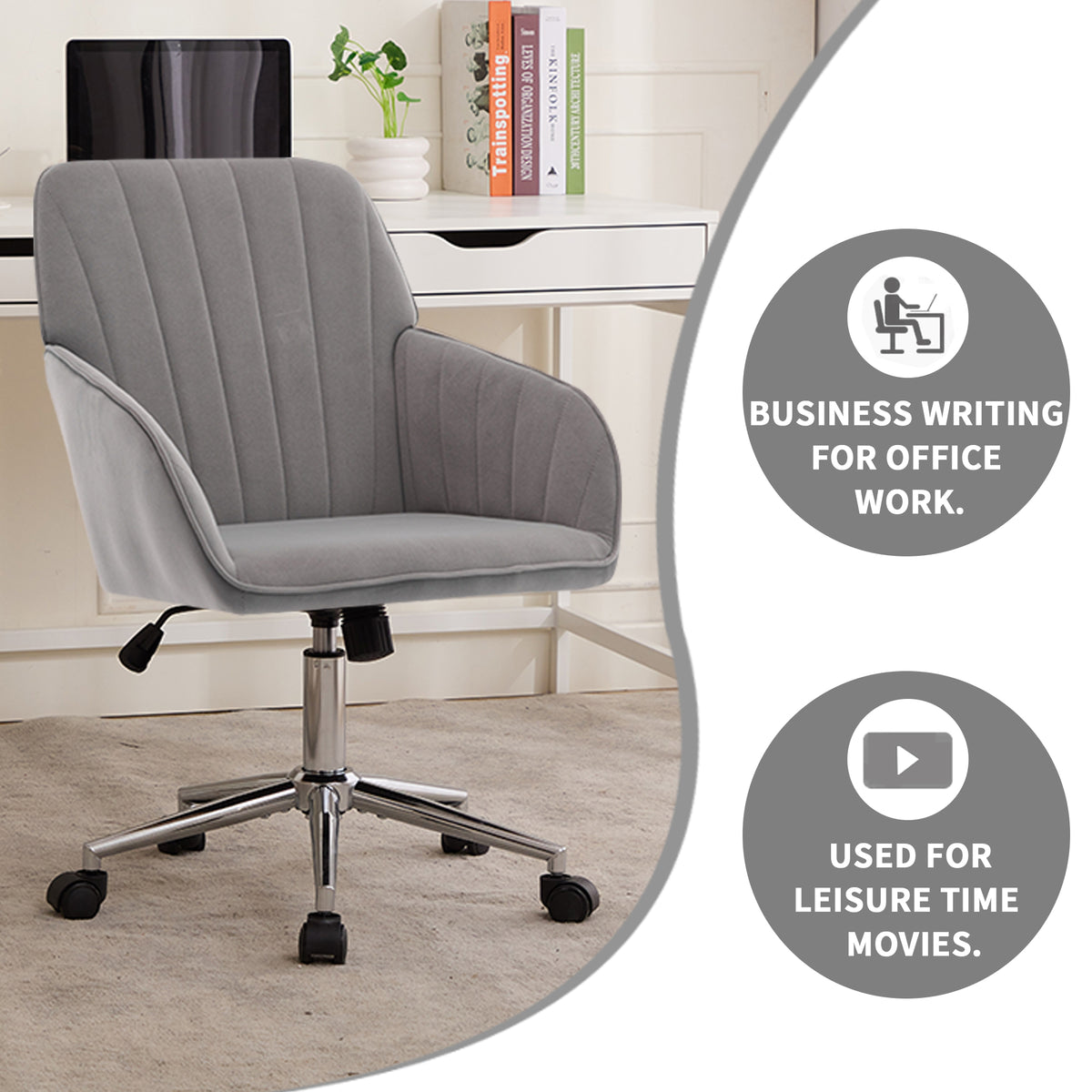 Velvet Swivel Office Chair, Gray – alternate view 4