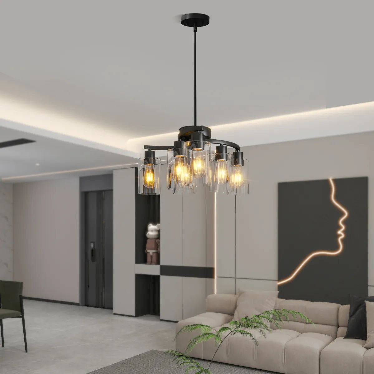 6-Light Modern Farmhouse Black Chandelier – Dining Room and Entryway Lighting