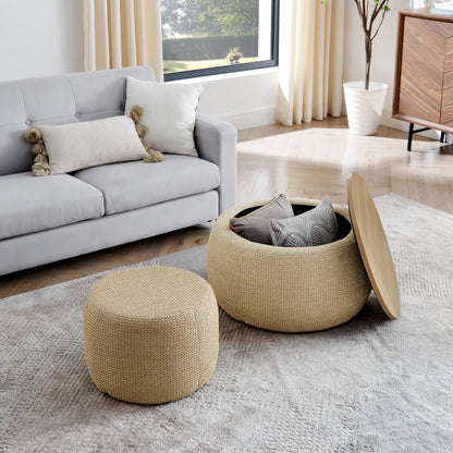 Round Woven Rattan Storage Ottoman with End Table Top – view 4