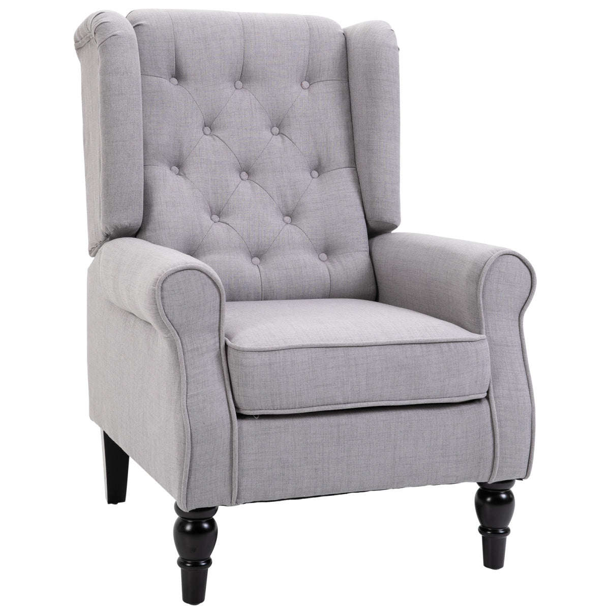 Tufted Club-Style Accent Chair – Gray Fabric with Wooden Legs, Living Room Seating – view 6
