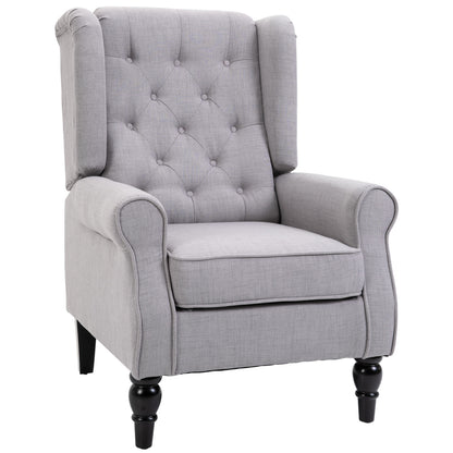 Tufted Club-Style Accent Chair – Gray Fabric with Wooden Legs, Living Room Seating – view 6