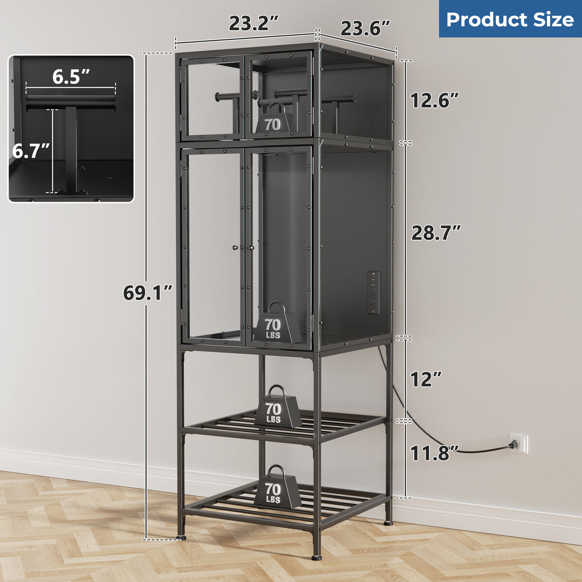 3D printer cabinet with filament storage, black