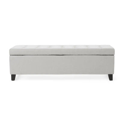 Upholstered Storage Ottoman Bench, Light Grey