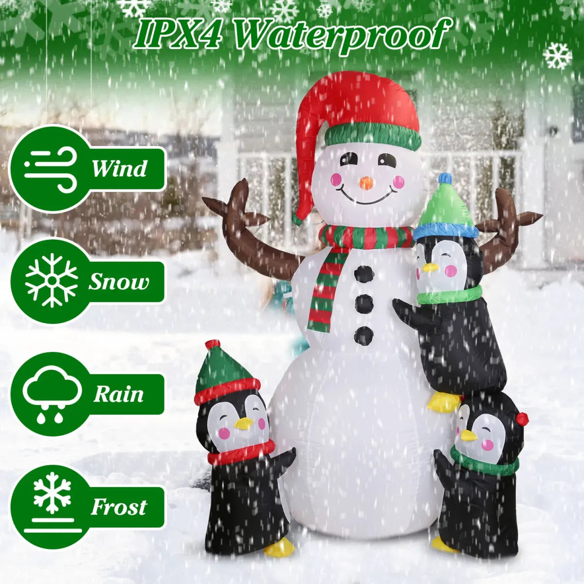 5.9FT Christmas Inflatable Snowman and Penguins with LED Lights