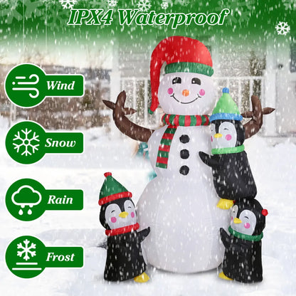 5.9FT Christmas Inflatable Snowman and Penguins with LED Lights