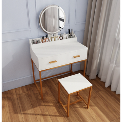 Space-Saving Vanity Set – White & Gold with Mirror, Stool, and Storage Drawer, Bedroom Makeup Station – view 4