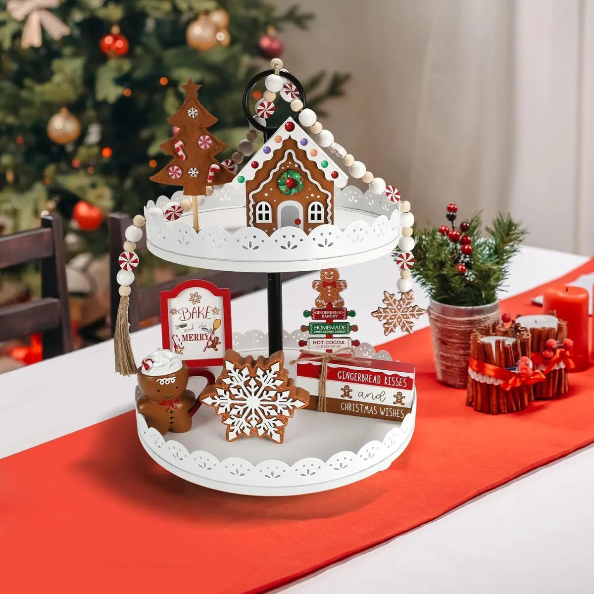 8-Piece Gingerbread Tiered Tray Christmas Decor Set