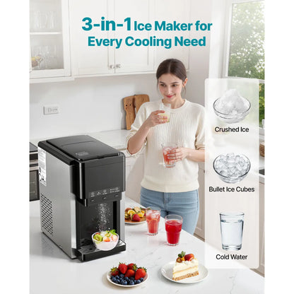 3-in-1 Countertop Water Dispenser with Ice Maker – 35 Lbs per Day