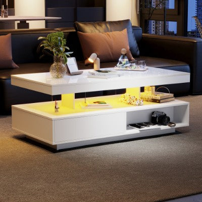 LED coffee table with storage, white