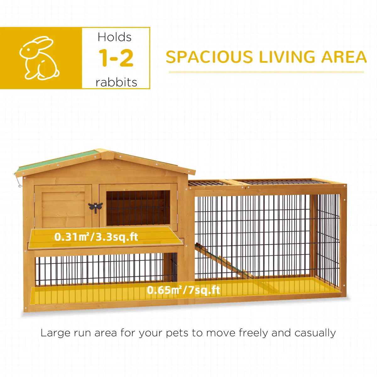 2-Level Outdoor Rabbit Hutch with Openable Top, Yellow
