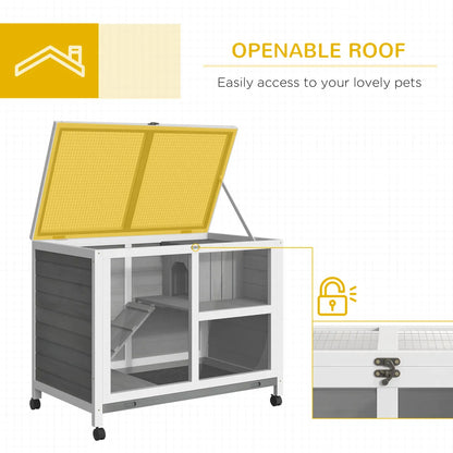 Desk-Sized Rabbit Hutch with Wheels, Grey
