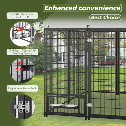Large Outdoor Dog Kennel with Roof Cover, Black