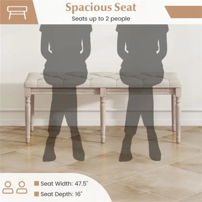 Upholstered Button-Tufted Bench, Beige
