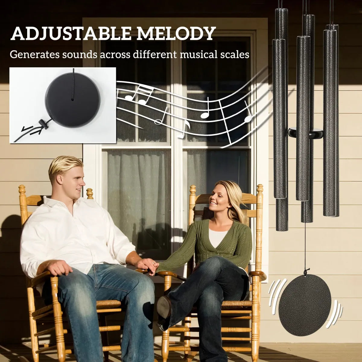 45" Deep Tone Wind Chimes with 6 Aluminum Tubes, Dark Grey